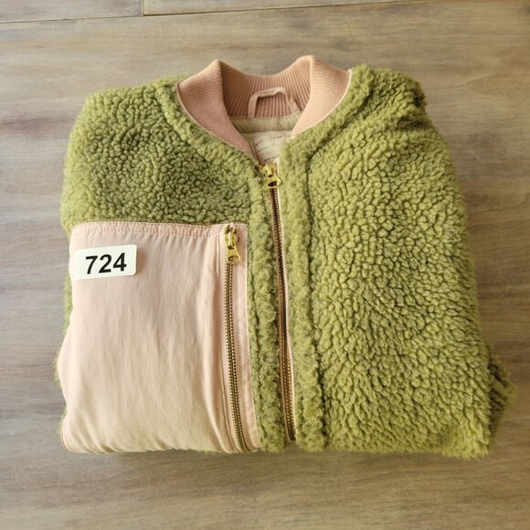 We The Free Women’s M Green Sherpa Fleece Zip Jacket Oversized Boho Coat - Picture 12 of 12